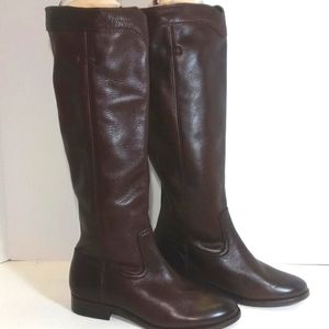 Frye Cara Tall Leather Roper Style Round Toe Pull On Boots